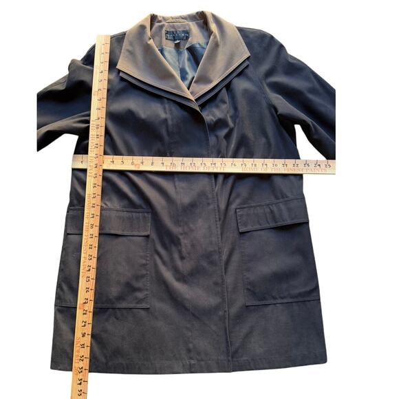 Vintage Gallery Black Brown Tan Trench Coat Medium  Classic Long Overcoat Fall - Picture 6 of 9